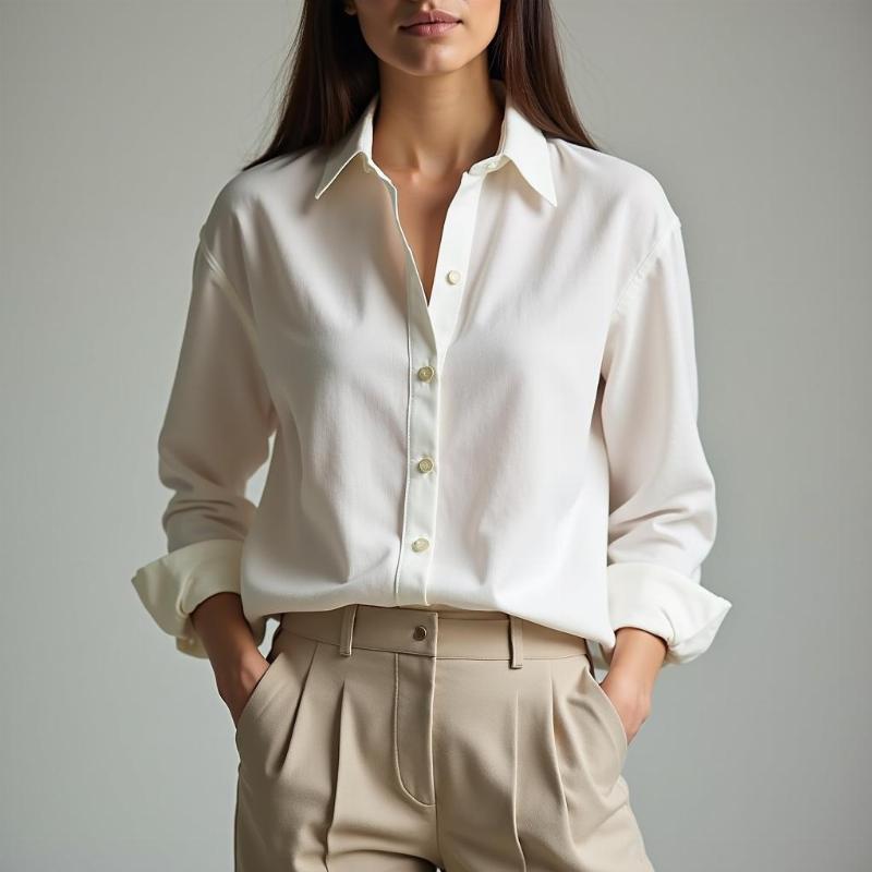Hình ảnh trang phục công sở may từ vải linen tưng, thể hiện sự thoải mái, thanh lịch và chuyên nghiệp